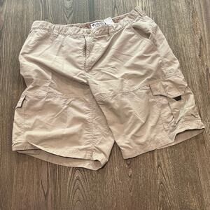 Columbia Men's Hiking Outdoor Shorts Mid Rise Cargo Pockets Nylon Khaki Size 38